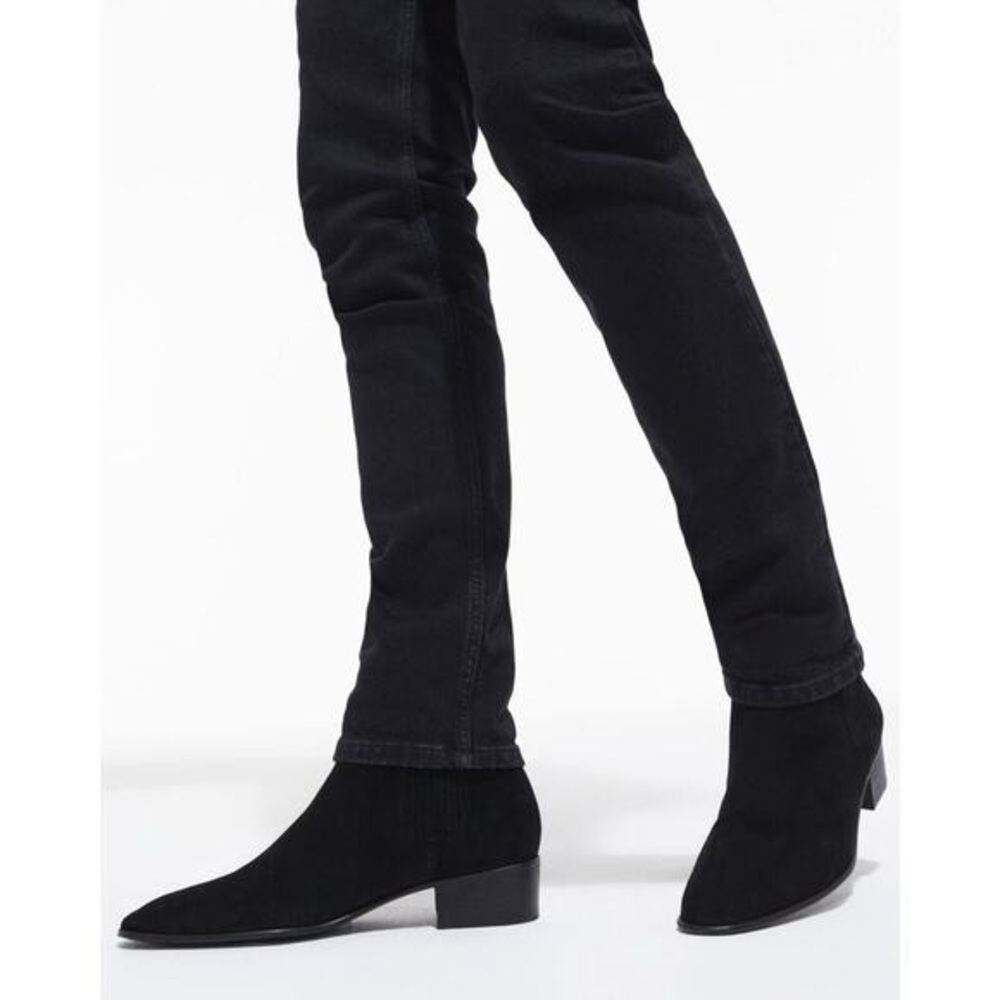 The Kooples Suede Heeled Cowboy Chelsea Ankle Boots Black EU 39 / US 8 NIB